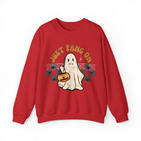 Just Fang On Retro Ghost Unisex Heavy Blend Crewneck Sweatshirt! Halloween! Fall Vibes!