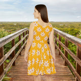 Yellow Daisy's Print Women's Fit n Flare Dress! Free Shipping!!! New!!! Sun Dress! Beach Cover Up! Night Gown! So Versatile!