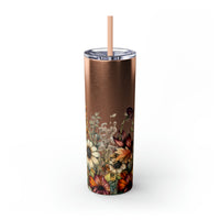 Custom Name Botanical Florals Fall Vibes Skinny Tumbler with Straw, 20oz! Multiple Colors!