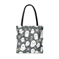 Steel Grey Happy Little Retro Ghost Halloween Fall Vibes Tote Bag!