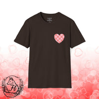 Valentines Day Pink Plaid Heart Basics Wear Anywhere Unisex Graphic Tee! All New Heather Colors!!! Free Shipping!!!