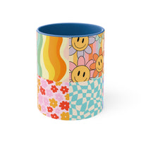 Retro Smiley Patchwork Quilt Accent Coffee Mug, 11oz! Free Shipping! Great For Gifting! Lead and BPA Free!