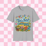 The Teacher Floral School Bus Unisex Graphic Tees! All New Heather Colors!!! Free Shipping!!! Back To School!