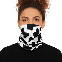 Black and White Cow Print Lightweight Neck Gaiter! 4 Sizes Available! Free Shipping! UPF +50! Great For All Outdoor Sports!