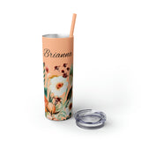 Custom Name Personalized Botanical Garden Tumblers Skinny Tumbler with Straw, 20oz! Multiple Colors Available!