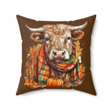 Scottish Highlander Cow Brown Square Pillow! Halloween! Fall Vibes!