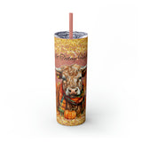 Not Today Heifer Highlander Cow Fall Vibes Skinny Tumbler with Straw, 20oz! Multiple Colors!