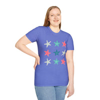 Pink and Blue Star Fish Medley Unisex Graphic Tees! Summer Vibes! All New Heather Colors!!! Free Shipping!!!