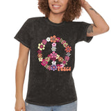 Pink Peace Floral Distressed Unisex Mineral Wash T-Shirt! New Colors! Free Shipping!!!