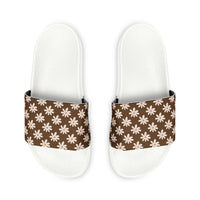 Chocolate Brown Daisy Flower Print Summer Beach Slides, Women's PU Slide Sandals! Free Shipping!!!
