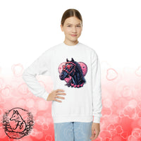 Valentines Day Black Horse Pink Sunglasses Youth Crewneck Sweatshirt! Foxy Kids! Free Shipping!