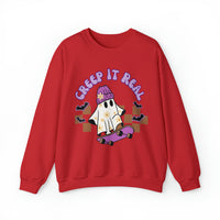 Creep it Real Skate Boarding Retro Ghost Unisex Heavy Blend Crewneck Sweatshirt! Halloween! Fall Vibes!