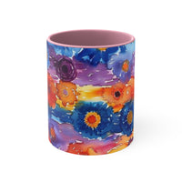 Boho Watercolor Daisy Accent Coffee Mug, 11oz! Free Shipping! Great For Gifting! Lead and BPA Free!