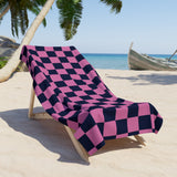 Pink and Black Plaid 100 Percent Cotton Backing Beach Towel! Free Shipping!!! Gift to a Friend! Travel in Style!