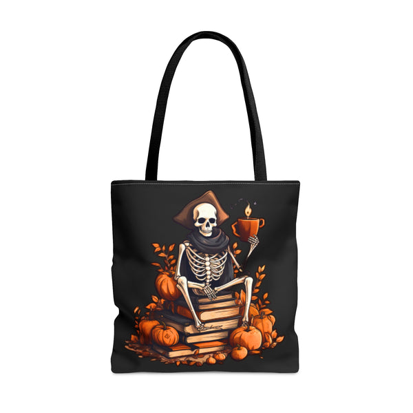 Pirate Skeleton Spooky Book Stack Halloween Fall Vibes Tote Bag!