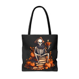 Pirate Skeleton Spooky Book Stack Halloween Fall Vibes Tote Bag!