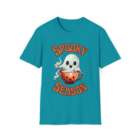 Spooky Season Little Ghost in a coffee Cup Halloween Unisex Graphic Tees! Fall Vibes!