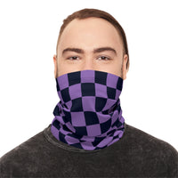 Black and Light Purple Plaid Lightweight Neck Gaiter! 4 Sizes Available! Free Shipping! UPF +50! Great For All Outdoor Sports!