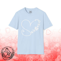 Valentines Day Butterfly Heart Medley White Version Unisex Graphic Tee! All New Heather Colors!!! Free Shipping!!!