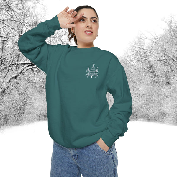 Christmas Tree Medley Pocket Embroidered Comfort Colors Unisex Garment-Dyed Sweatshirt! All New Colors! Free Shipping!