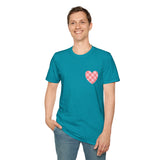 Valentines Day Pink Plaid Heart Basics Wear Anywhere Unisex Graphic Tee! All New Heather Colors!!! Free Shipping!!!