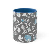 Boho Grey Blue Florals Accent Coffee Mug, 11oz! Free Shipping! Great For Gifting! Lead and BPA Free!