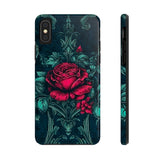 Stained Glass Teal and Roses Gothic Inspired Halloween Tough Phone Cases! Fall Vibes!