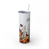 Custom Name Botanical Florals Fall Vibes Skinny Tumbler with Straw, 20oz! Multiple Colors!