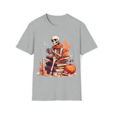 Halloween Vintage Skeleton Coffee and Books Unisex Graphic Tees! Fall Vibes!