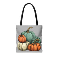 Steel Blue Grey Pumpkin Stack Fall Vibes Tote Bag!