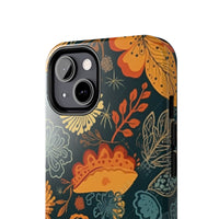 Fall Florals Navy Blue and Orange Tough Phone Cases! Fall Vibes!