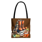 Boots and Books Autumn Pumpkins Fall Vibes Tote Bag!