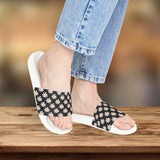 Classic Black Daisy Flower Print Summer Beach Slides, Women's PU Slide Sandals! Free Shipping!!!