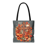 Autumn Floral Pumpkin Wooden Cross Fall Vibes Tote Bag!