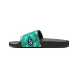 Boho Patchwork Aztec Aqua Blue Summer Beach Slides, Women's PU Slide Sandals! Free Shipping!!!