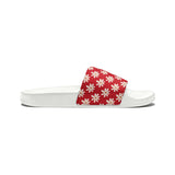 Dark Red Daisy Flower Print Summer Beach Slides, Women's PU Slide Sandals! Free Shipping!!!