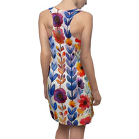 Boho Navy and Orange Floral Stripes Women's Racerback Dress! Free Shipping! Sun Dress, Sleep Shirt, Swim Cover Up!