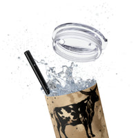 Western/Boho Bull Acid Wash Neutrals Skinny Tumbler with Straw, 20oz!