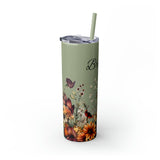 Custom Name Botanical Florals Fall Vibes Skinny Tumbler with Straw, 20oz! Multiple Colors!