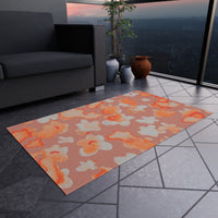 Boho Coral Floral Outdoor Rug! Chenille Fabric! Free Shipping!