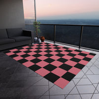 Watermelon Pink Checkered Non Slip Outdoor Rug! Chenille Fabric! Free Shipping!