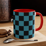 Retro Teal Plaid Accent Coffee Mug, 11oz! Free Shipping! Great For Gifting! Lead and BPA Free!