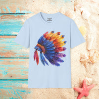 Indian Head Dress Colorful Rainbow Unisex Graphic Tees! Summer Vibes! All New Heather Colors!!! Free Shipping!!!