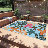 Boho Tropical Trees in Blue Outdoor Rug! Chenille Fabric! Free Shipping!