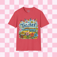 The Teacher Floral School Bus Unisex Graphic Tees! All New Heather Colors!!! Free Shipping!!! Back To School!