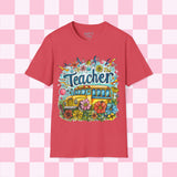 The Teacher Floral School Bus Unisex Graphic Tees! All New Heather Colors!!! Free Shipping!!! Back To School!