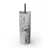 Western Style Ink Splatter Black and Grey Skinny Tumbler with Straw, 20oz! Multiple Colors!