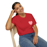 Valentines Day Pink Plaid Heart Basics Wear Anywhere Unisex Graphic Tee! All New Heather Colors!!! Free Shipping!!!