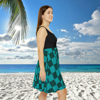 Teal Blue Plaid and Black Print Women's Fit n Flare Dress! Free Shipping!!! New!!! Sun Dress! Beach Cover Up! Night Gown! So Versatile!