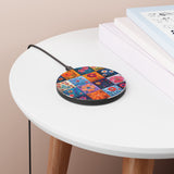 Boho Patchwork Quilt Pink and Navy Wireless Phone Charger! Free Shipping!!!